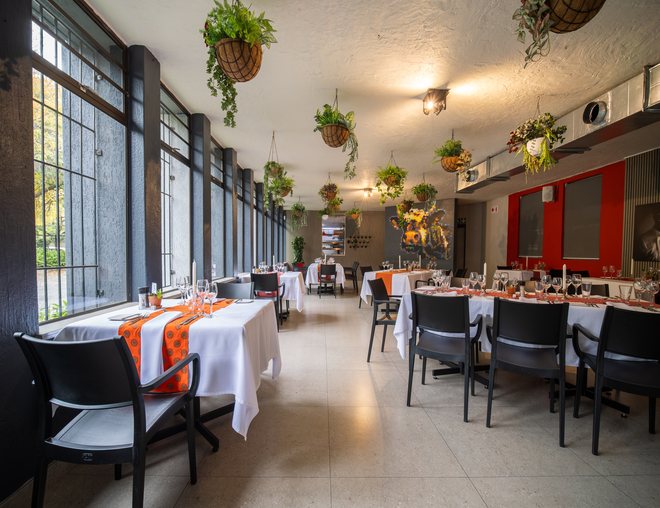 Training restaurant with tables laid for service
