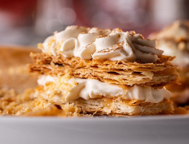 Mille-feuille with cream, plated by students
